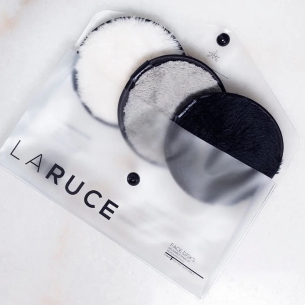 LARUCE Beauty Face Disks Reusable Makeup Remover Pads Set of 3 in Case *BNIP